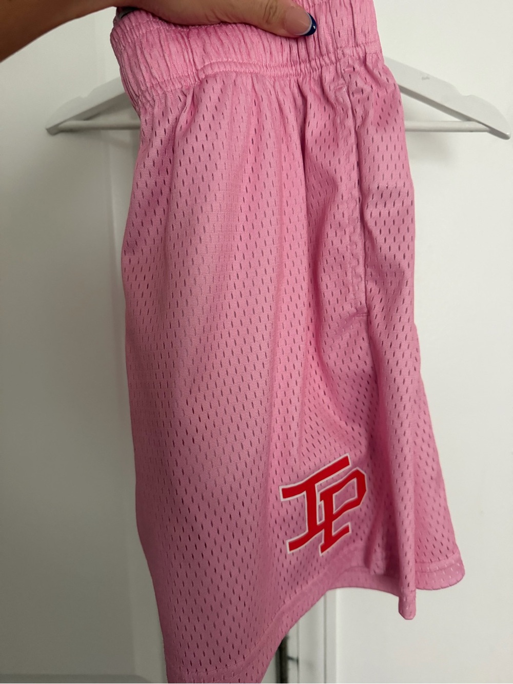 Inaka Power Pink Athletic Mesh Shorts with Blue Logo